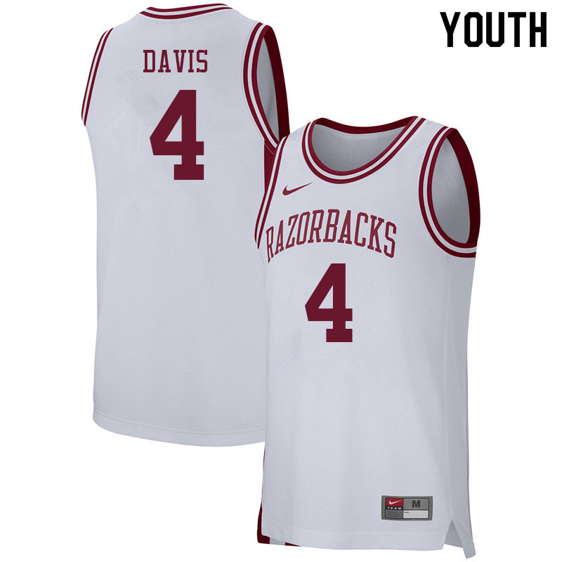 Youth #4 Davonte Davis Arkansas Razorbacks College Basketball Jerseys Sale-White - Click Image to Close
